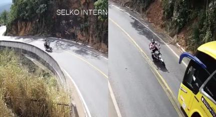 ROLOU NA PISTA:  Motociclista bate de frente contra ônibus no Portão do Inferno