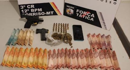 Homem é preso com maconha, pistola e dinheiro em espécie