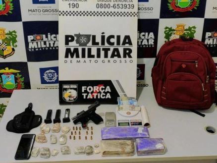 AÇÃO RÁPIDA: Homem é preso pela PM com tablete de maconha, duas armas e 35 munições em Matupá