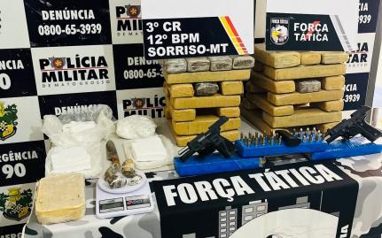 Homem é preso com 40 tabletes de maconha, armas e munições em MT