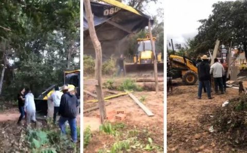 MT: Empresa de Paccola derruba barracos em grilo na região do Contorno Leste em Cuiabá