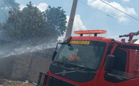 Bombeiros combatem incêndio em terreno baldio em Primavera do Leste