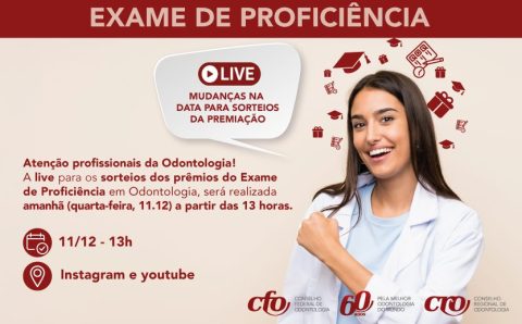 Mudança de data para os sorteios da premiação do Exame de Proficiência em Odontologia